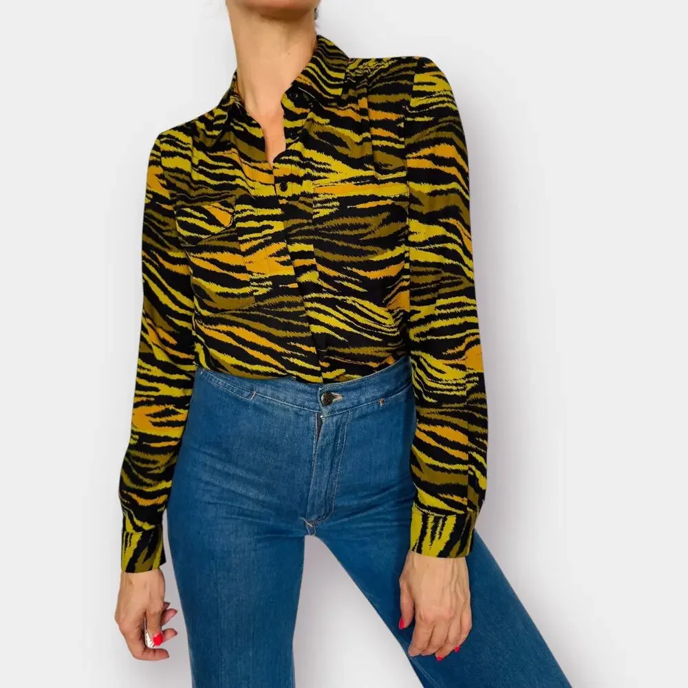 Y2K Marled Tiger Print Blouse - Picture 2 of 8